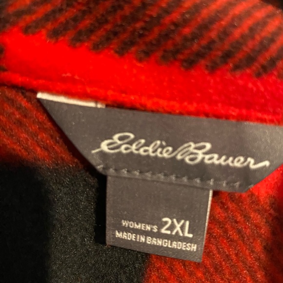 Eddie Bauer women’s buffalo plaid fleece zip pulled, black and red, size 2XL NWT - Picture 5 of 8